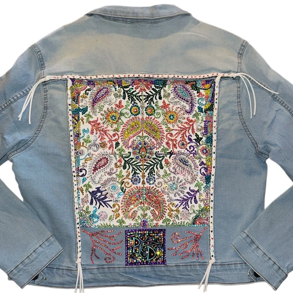 Paisley Crystal Embellished  Denim Jacket - Picture 2 of 9
